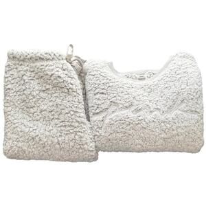 PINK Victoria Secret Women's M Gray Sherpa Loungewear Set Crew Neck Jogger Pants